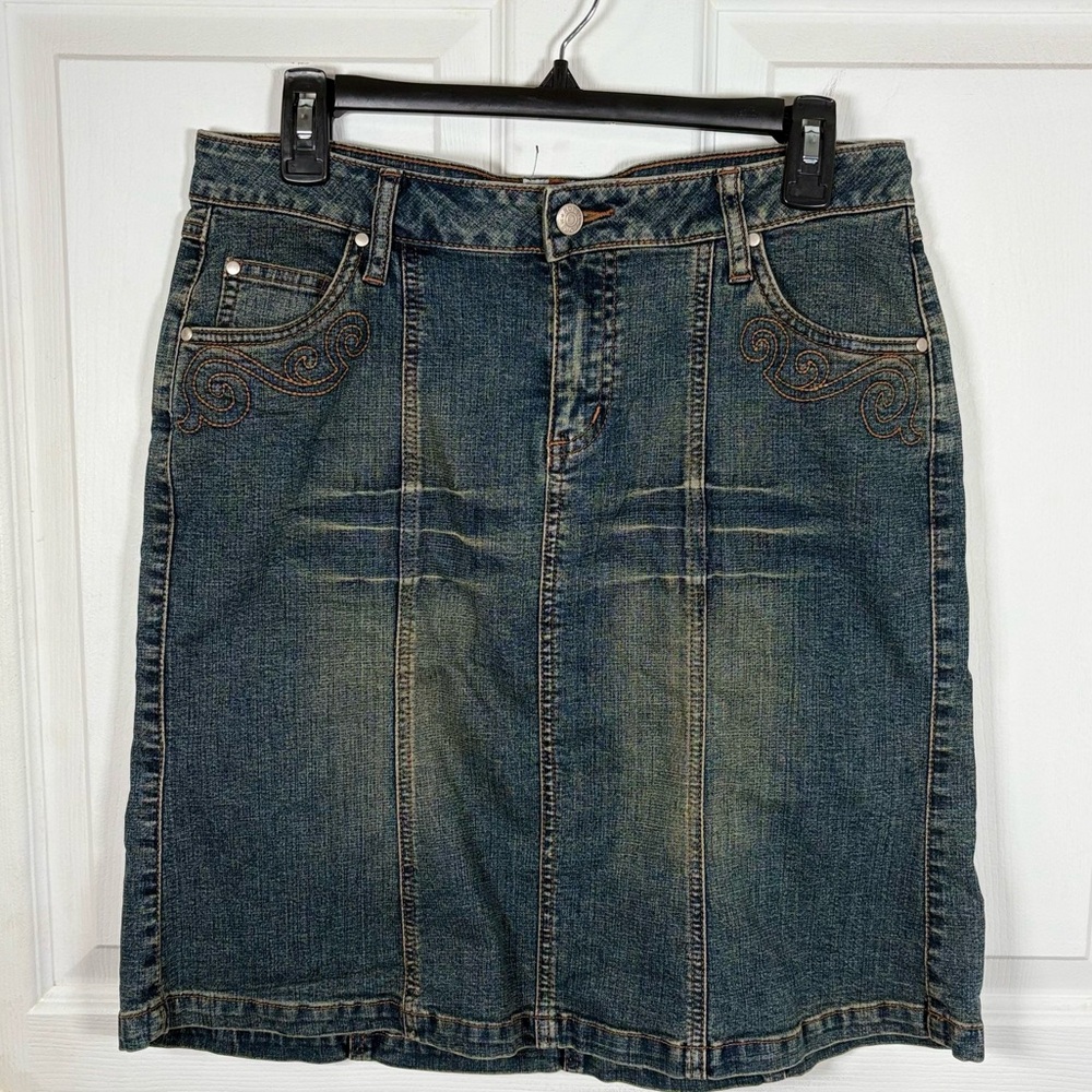 Roper Vintage Embroidered Denim Skirt Midi Women’s M Equestrian Western Cowgirl